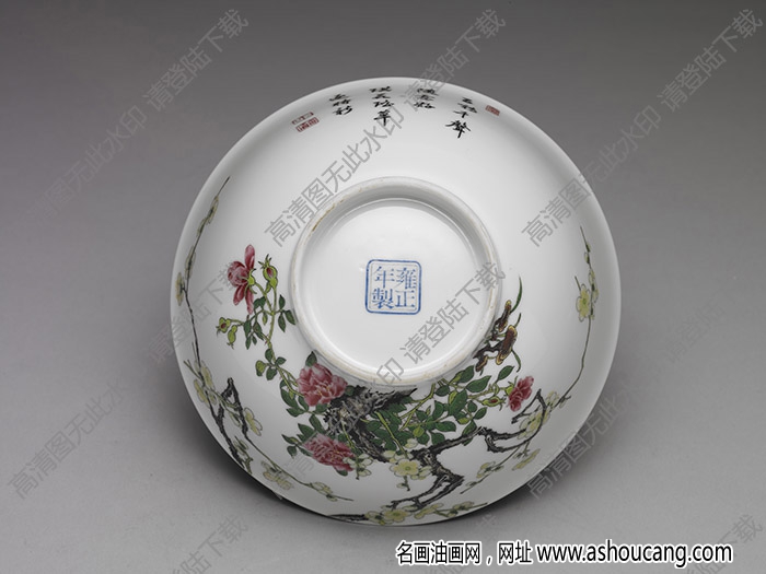 清雍正 琺瑯彩瓷眉壽長春圖碗 高清大圖下載
