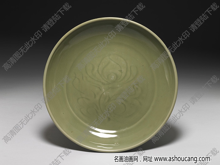 明 龍泉窯青瓷劃花蓮荷大盤(pán) 高清大圖下載