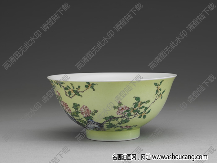 清雍正 琺瑯彩瓷綠地芙蓉桂花碗 高清大圖下載