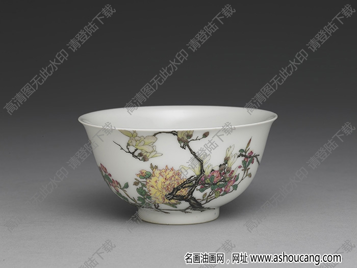 清雍正 琺瑯彩瓷玉堂富貴圖碗 高清大圖下載