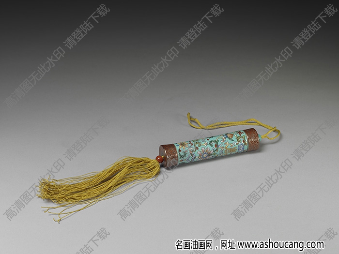 清 淺藍(lán)地粉彩纏枝花卉瓷牙簽筒 高清大圖下載