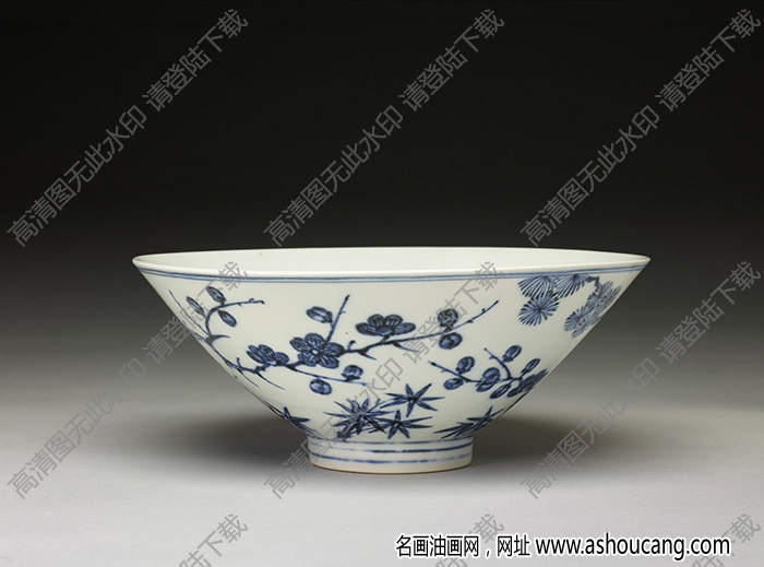 明永樂(lè) 青花歲寒三友圖碗 高清大圖下載