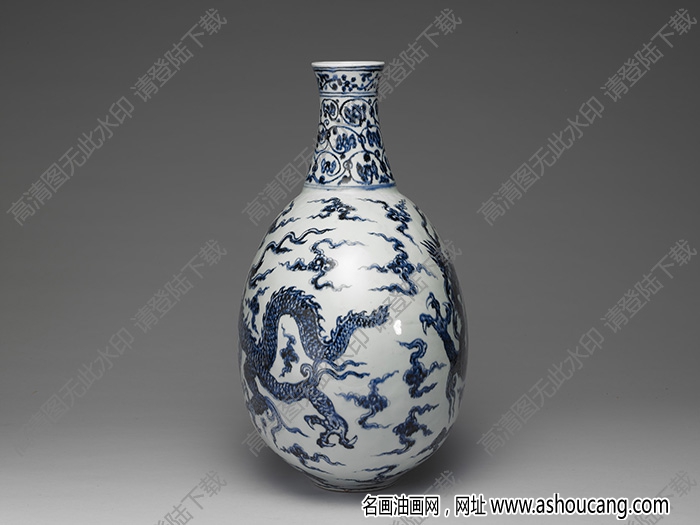 明永樂 青花云龍紋扁壺 高清大圖下載