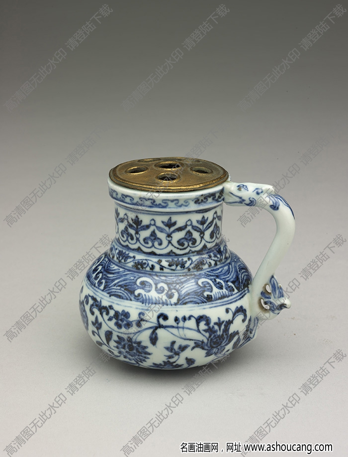 明永樂 青花花卉紋龍耳花澆 高清大圖下載