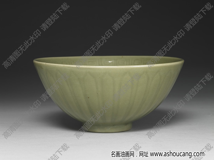 明永樂-宣德 龍泉窯青瓷劃花蓮瓣碗 高清大圖下載