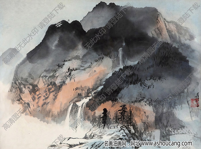 張大千國畫_潑墨山水_爰翁_大千唯印大年_高清大圖下載