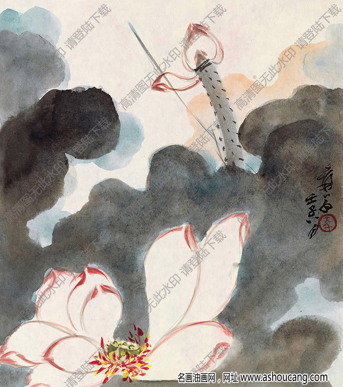 張大千作品_荷花_壬子八月作_高清大圖下載