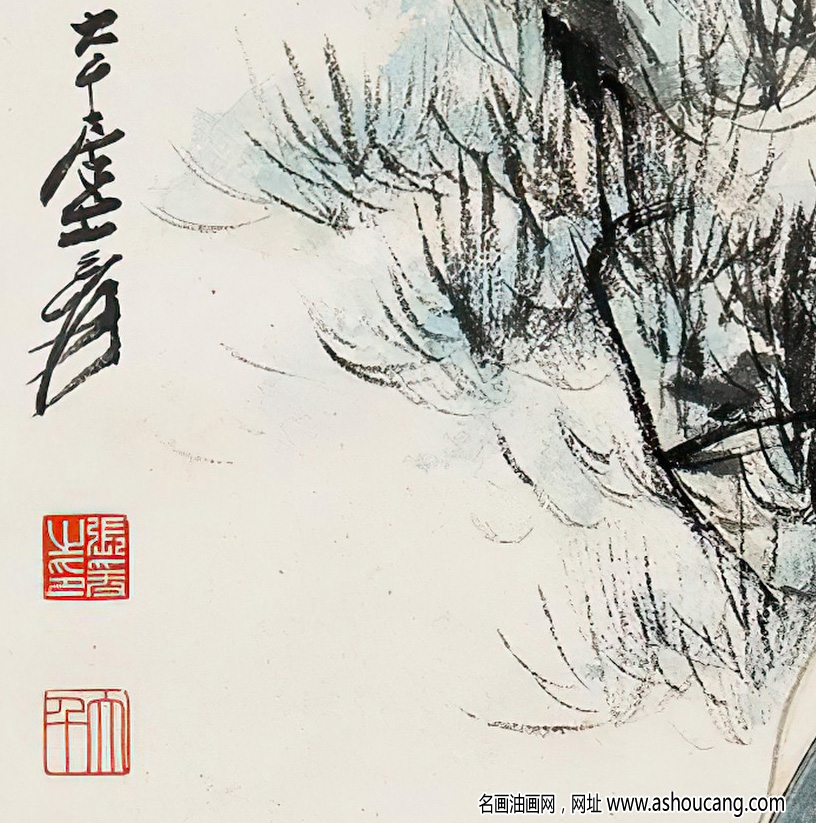 張大千作品_松下高士_丙戌秋日_大千居士爰_高清大圖下載