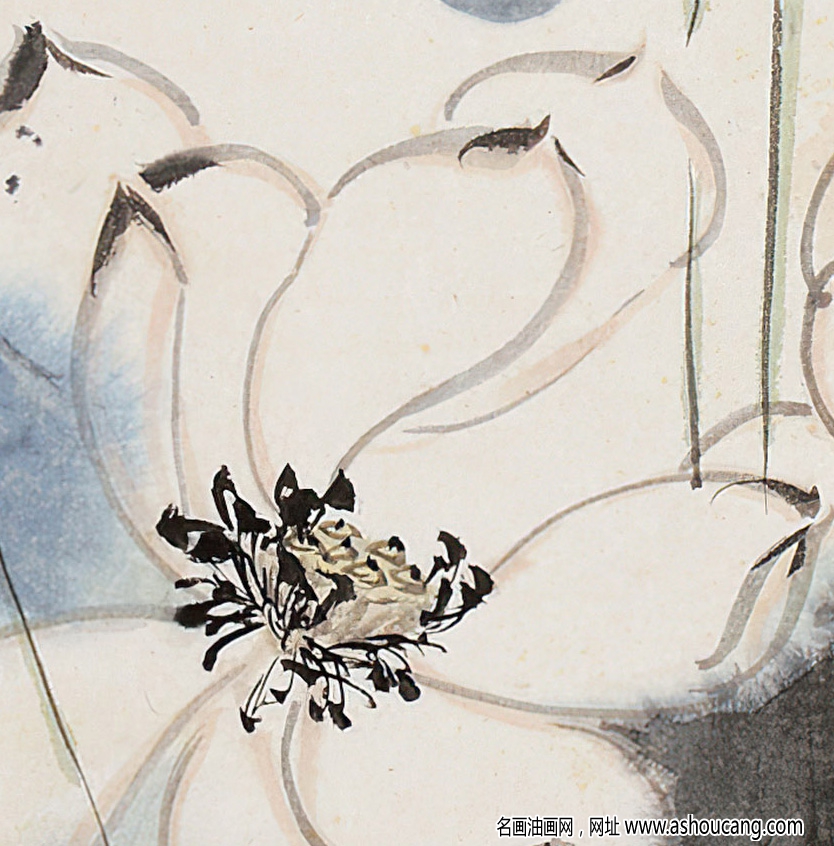 張大千作品_荷花_三十六陂秋色_癸卯二月_高清大圖下載