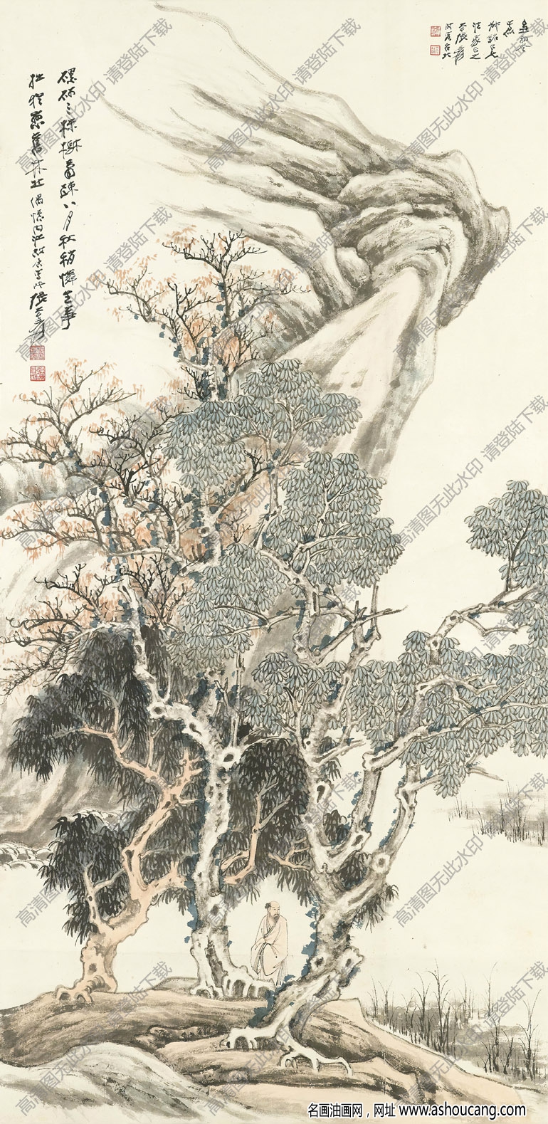 張大千的畫_磥砢三株樹_蕭疏八月秋_高清大圖下載