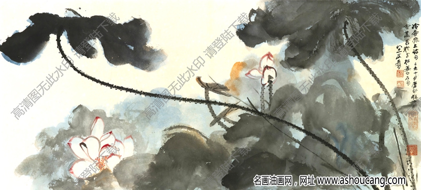 張大千作品_粉荷_冷香飛上詩句_高清國畫下載